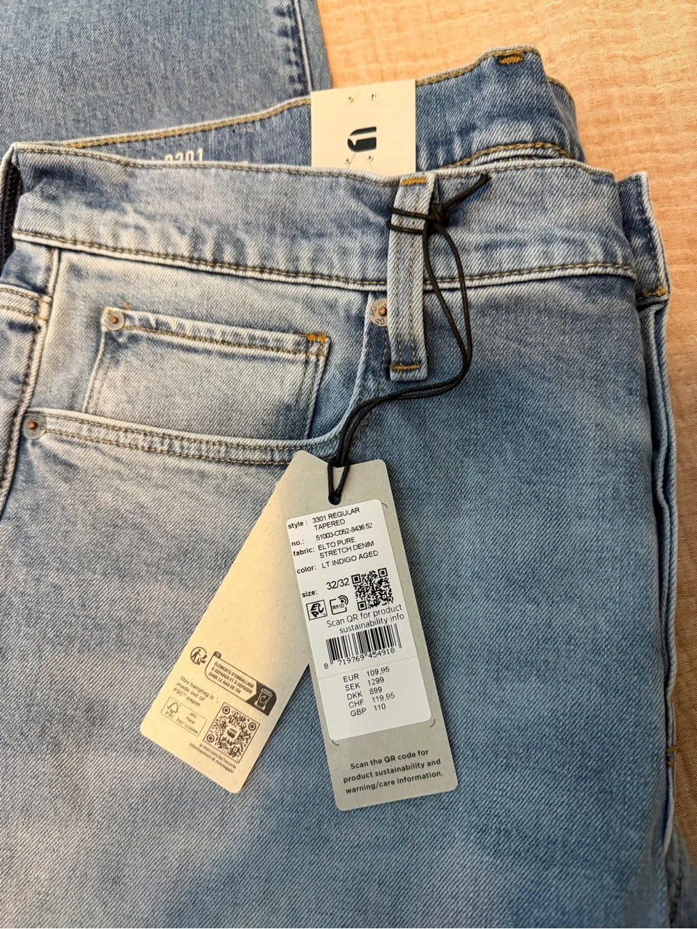 G-Star Elto Pure Stretch Regular Light Men’s Jeans, 32x32, NWT